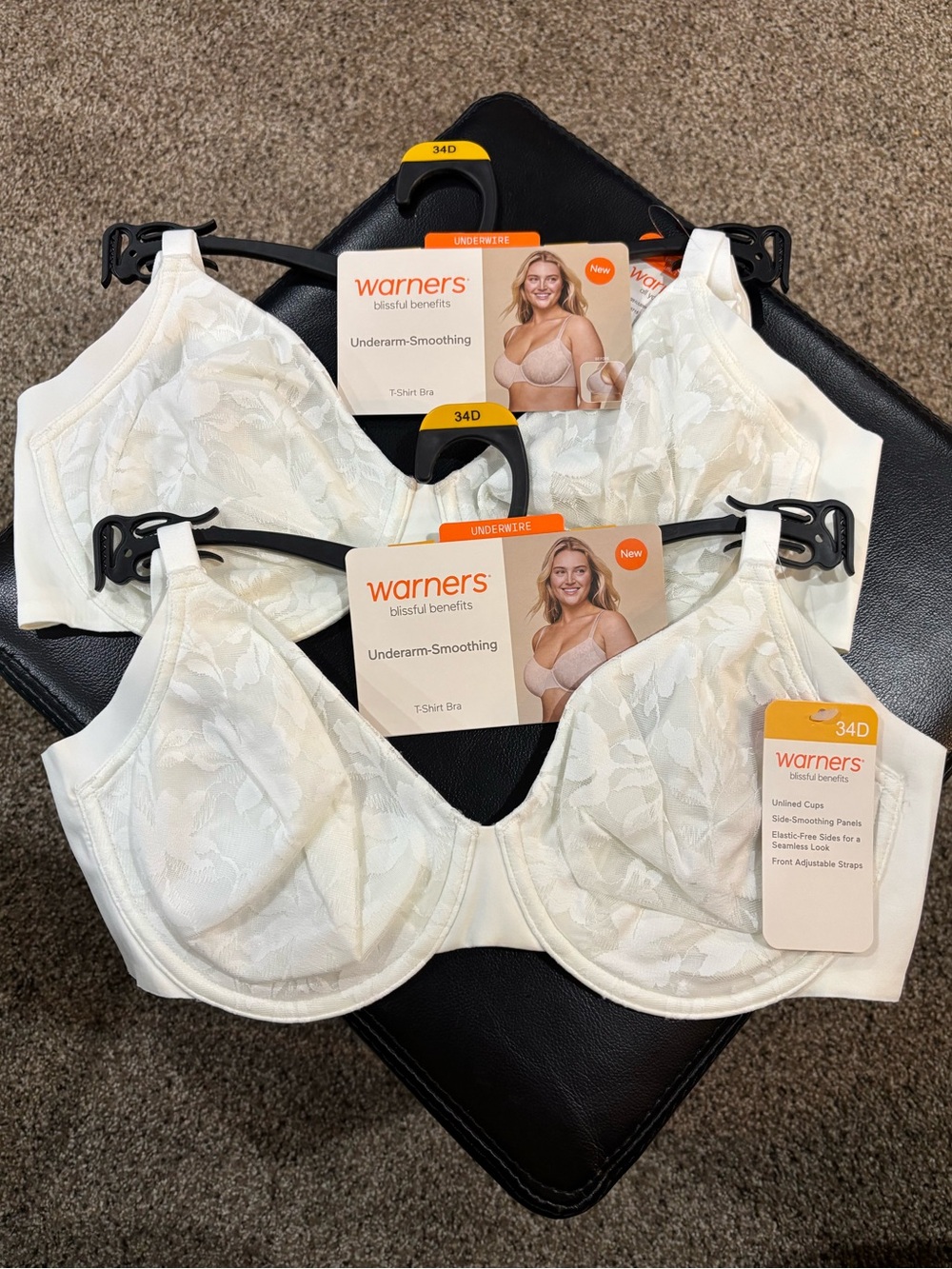 Warners white underwire unlined underarm-smoothing lace bras size 34D
